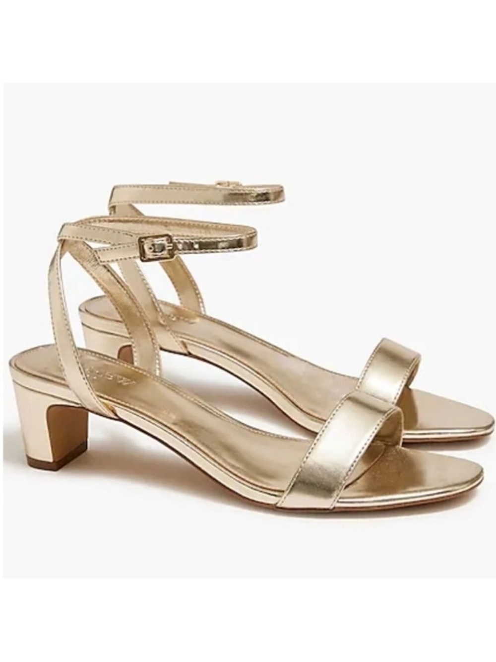 J.Crew Gold Metallic Ankle Strap Sandal Low Kitten Heel 8